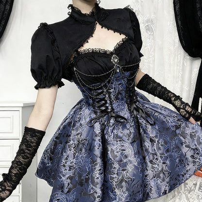 Gothic Blue Floral Dress SE23840