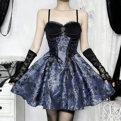 Gothic Blue Floral Dress SE23840