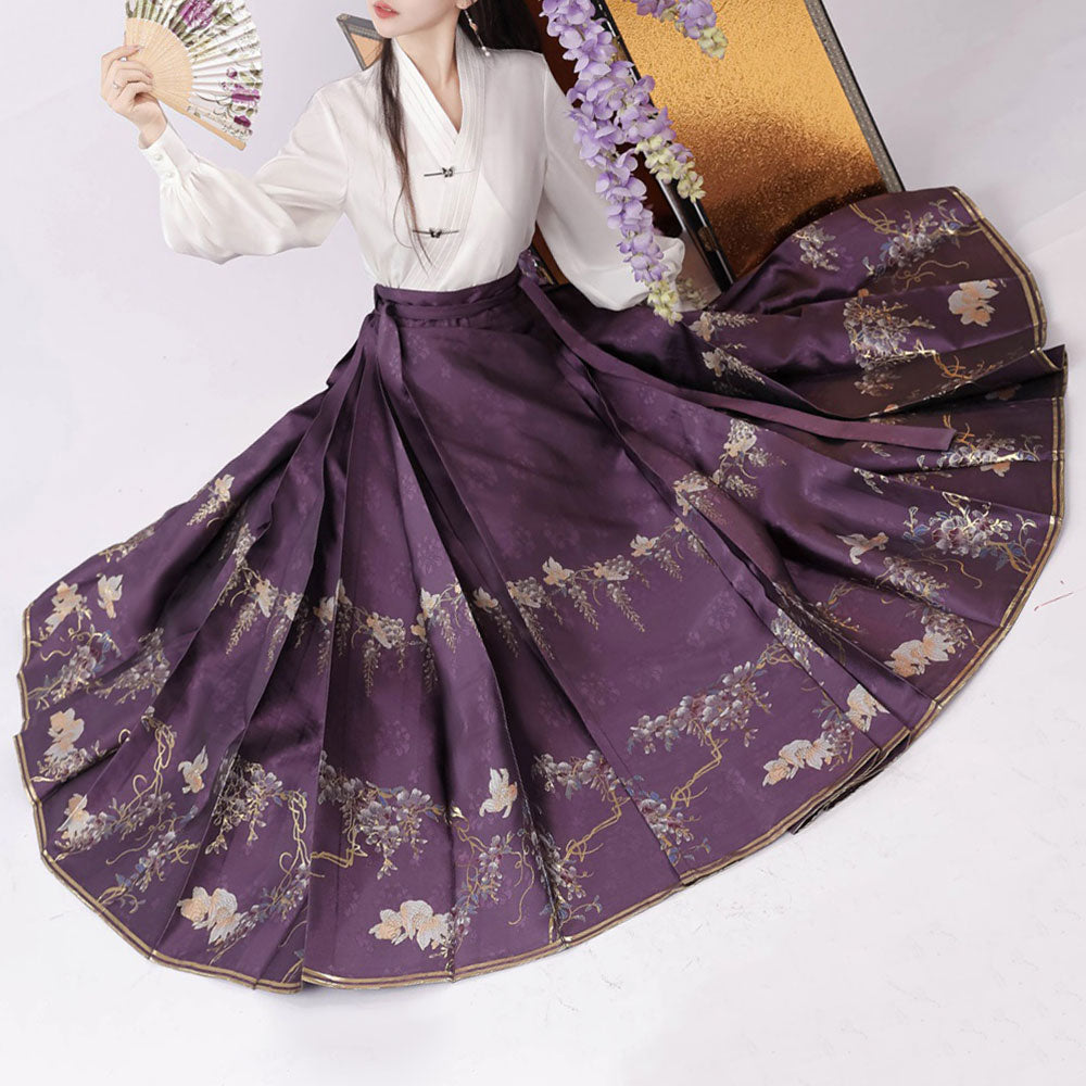 Hanfu Shirt Floral Purple Skirt Set SE22986