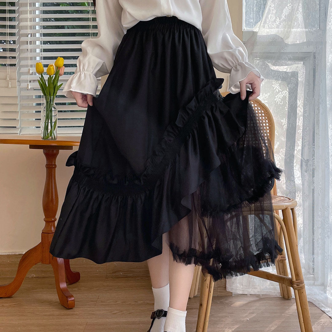 Irregular Mesh Black Skirt SE22760