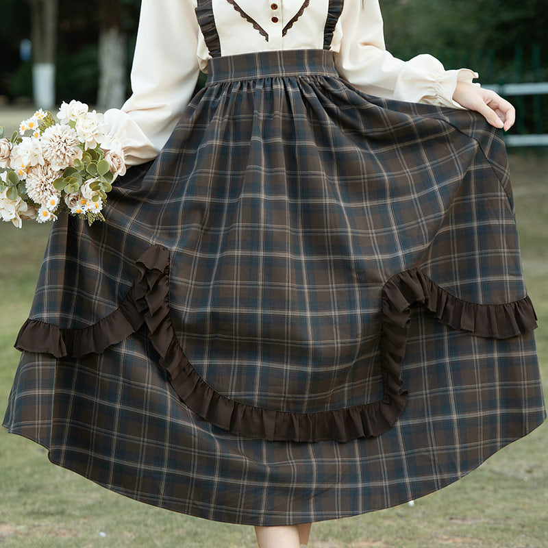 JK Bow Shirt Plaid Skirt Set SE23724