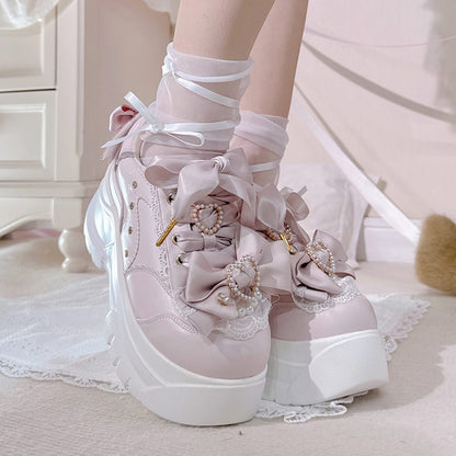 Japanese Bow Lace Platform Shoes SE23766