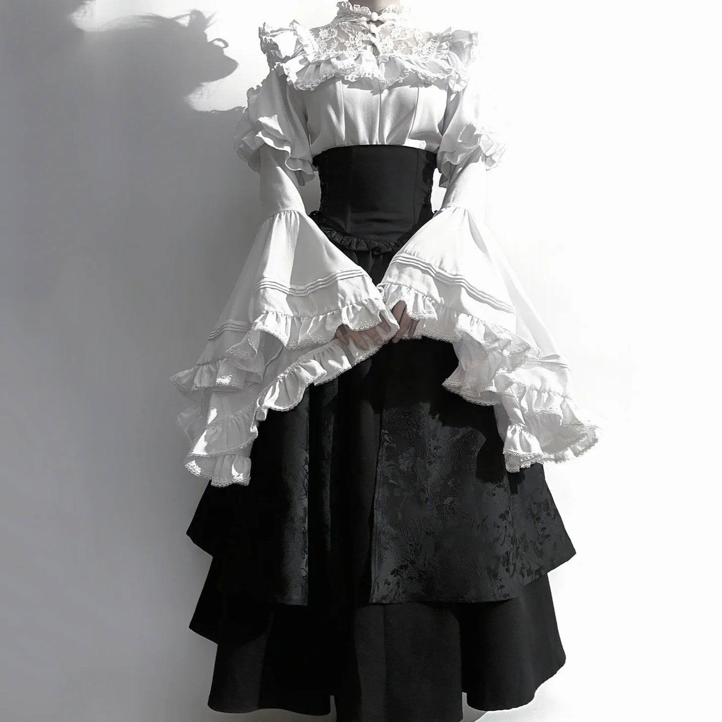 Lace Blouse Black Skirt Set SE23422