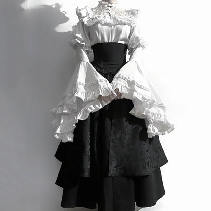Lace Blouse Black Skirt Set SE23422