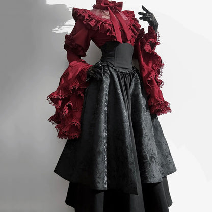 Lace Blouse Black Skirt Set SE23422