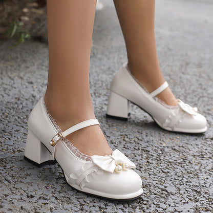 Lace Bow Buckle Heel Shoes SE23219