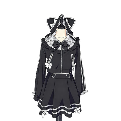 Lace Bow Cat Hoodie Skirt Set SE23755