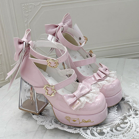 Lace Bow Envelope Heels Shoes SE23542