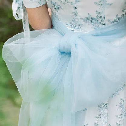 Lace Bow Flower Blue Dress SE22728