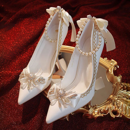 Lace Bow Flower Heels Customized Shoes SE22794