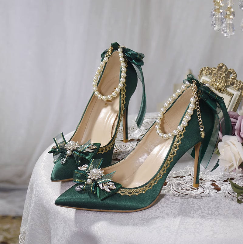 Lace Bow Flower Heels Customized Shoes SE22794