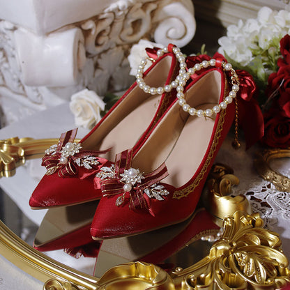 Lace Bow Flower Heels Customized Shoes SE22794