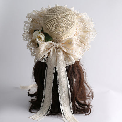 Lace Bow Flower Ribbon Straw Hat SE23601