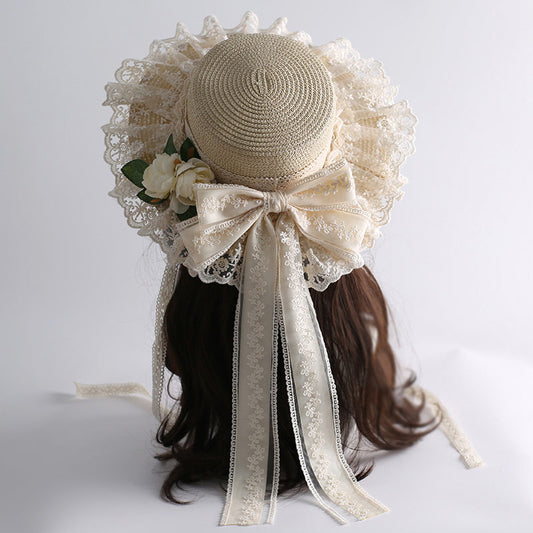 Lace Bow Flower Ribbon Straw Hat SE23601