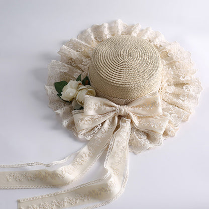 Lace Bow Flower Ribbon Straw Hat SE23601
