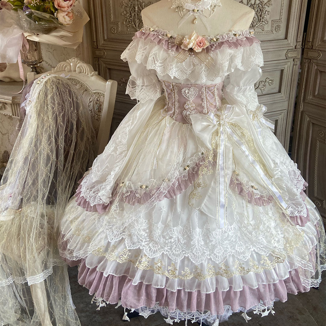 Lace Bow Flower Short Sleeved Dress SE22765