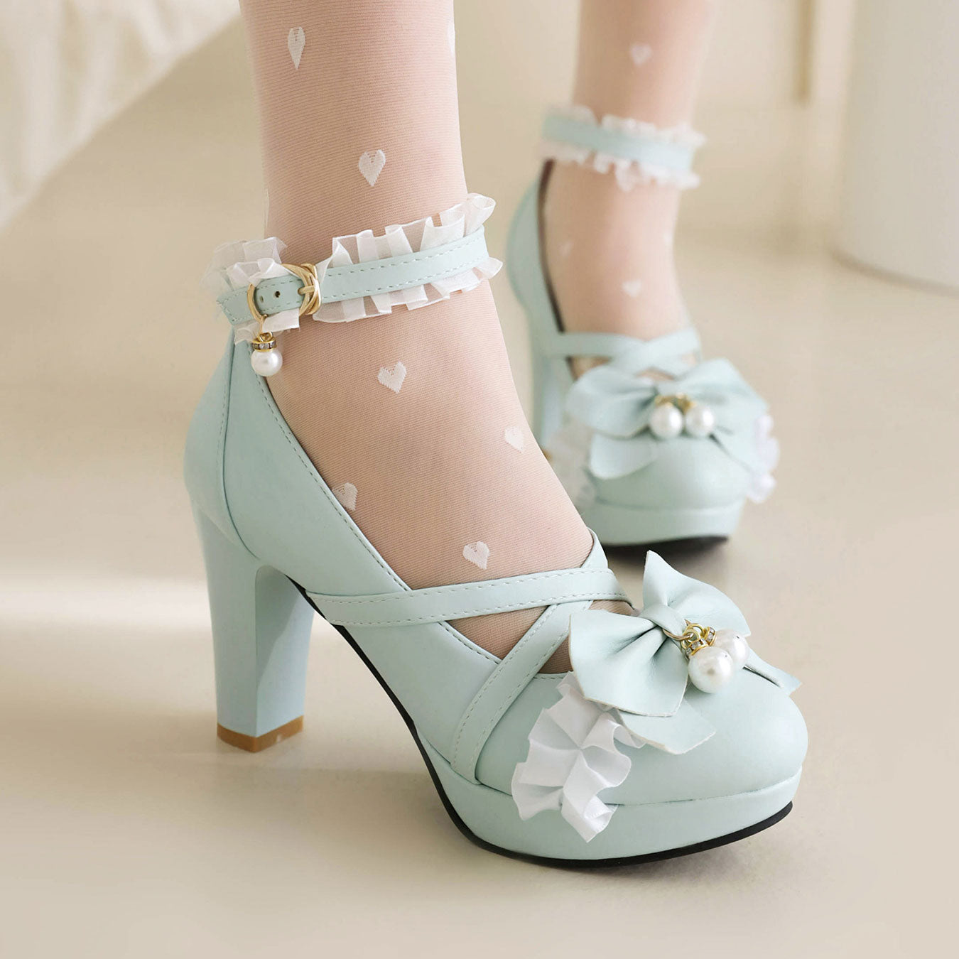 Lace Bow Heel Shoes SE23336