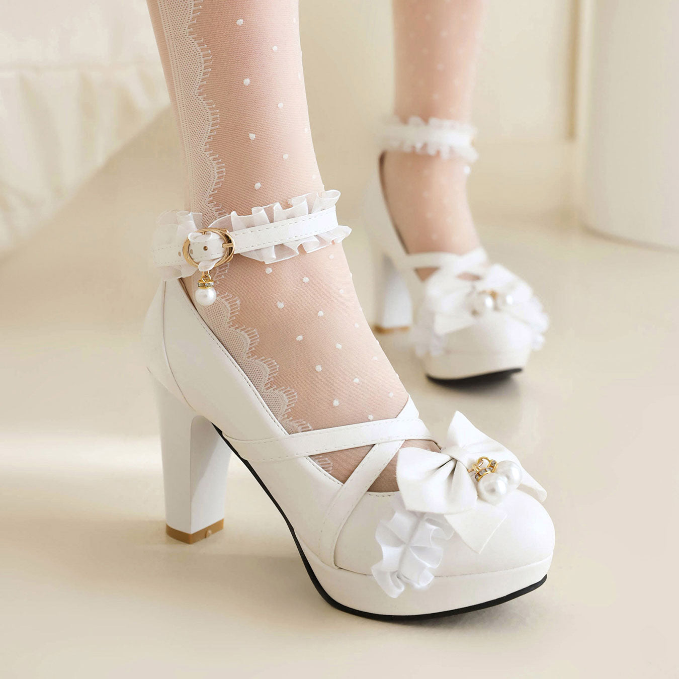 Lace Bow Heel Shoes SE23336