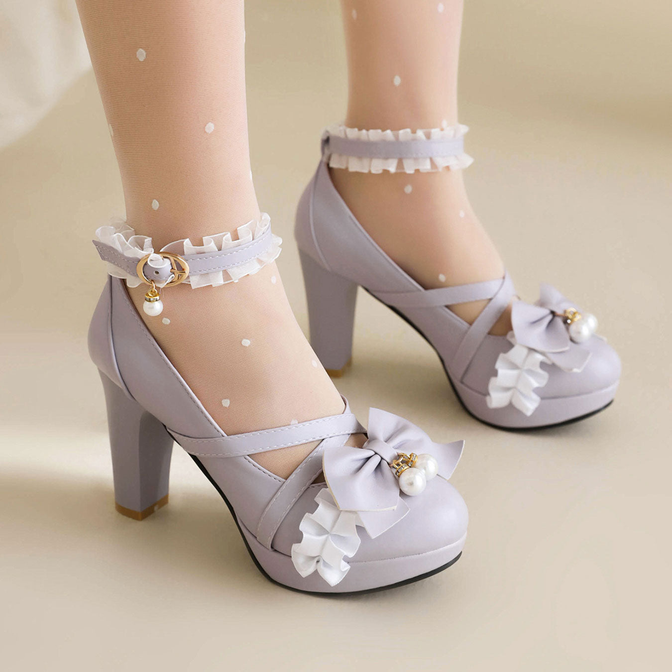 Lace Bow Heel Shoes SE23336