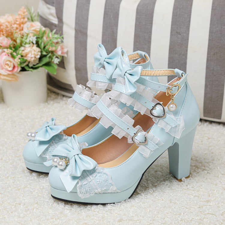 Lace Bow Lolita Heels Shoes SE23585