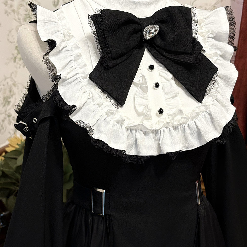 Lace Bow Maid Black Dress SE23741