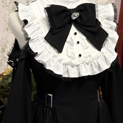 Lace Bow Maid Black Dress SE23741