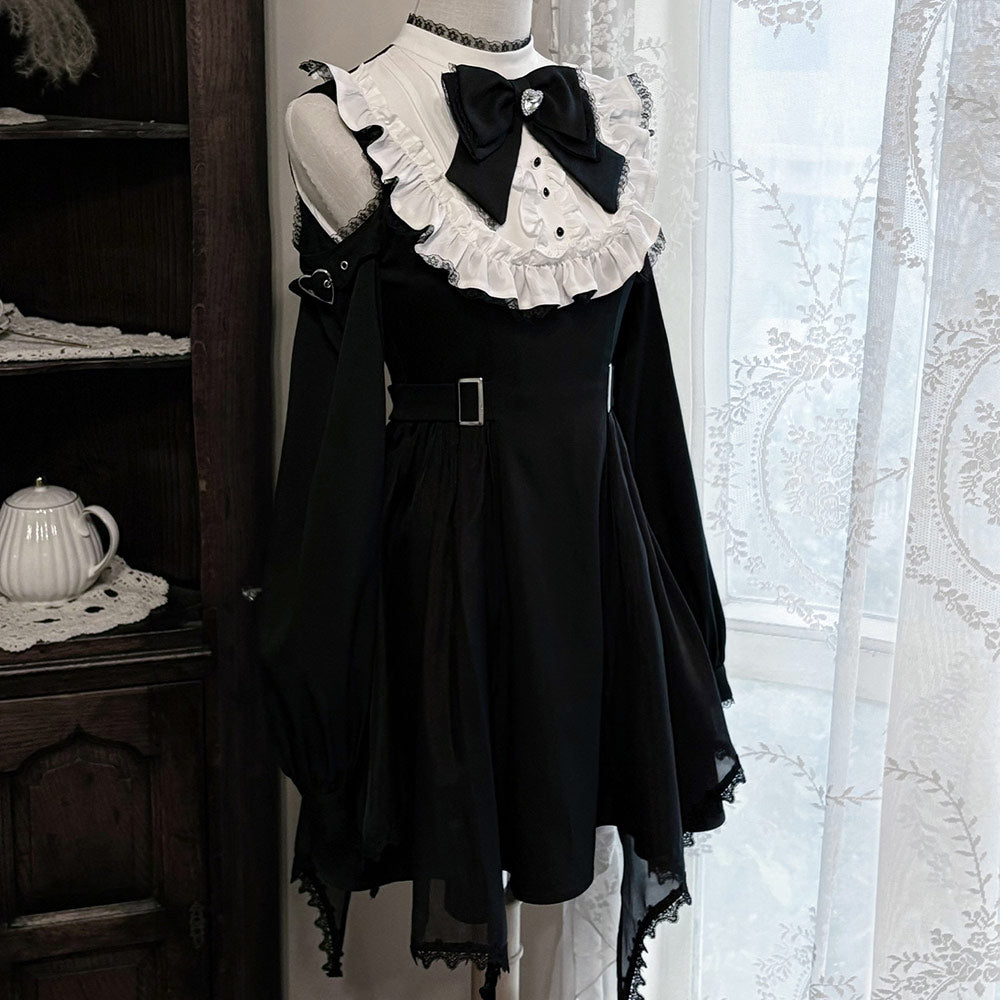 Lace Bow Maid Black Dress SE23741