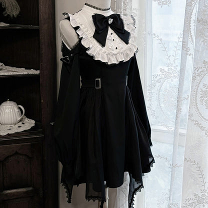 Lace Bow Maid Black Dress SE23741