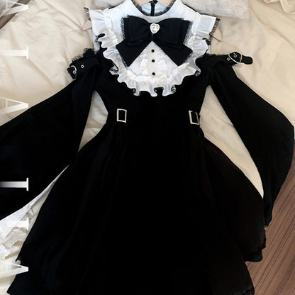 Lace Bow Maid Black Dress SE23741