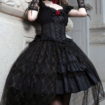 Lace Bow Rose Black Dress SE22711
