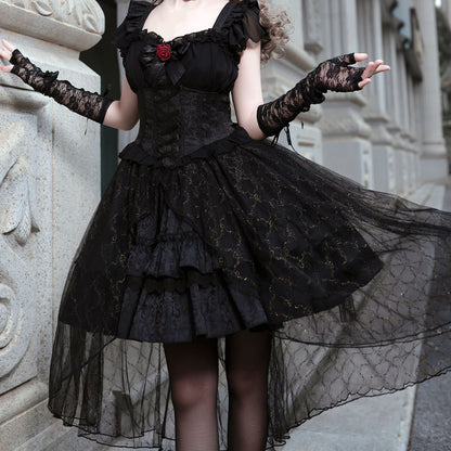 Lace Bow Rose Black Dress SE22711