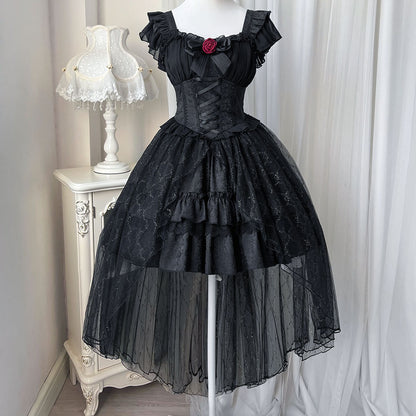 Lace Bow Rose Black Dress SE22711