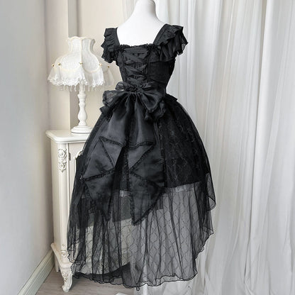 Lace Bow Rose Black Dress SE22711