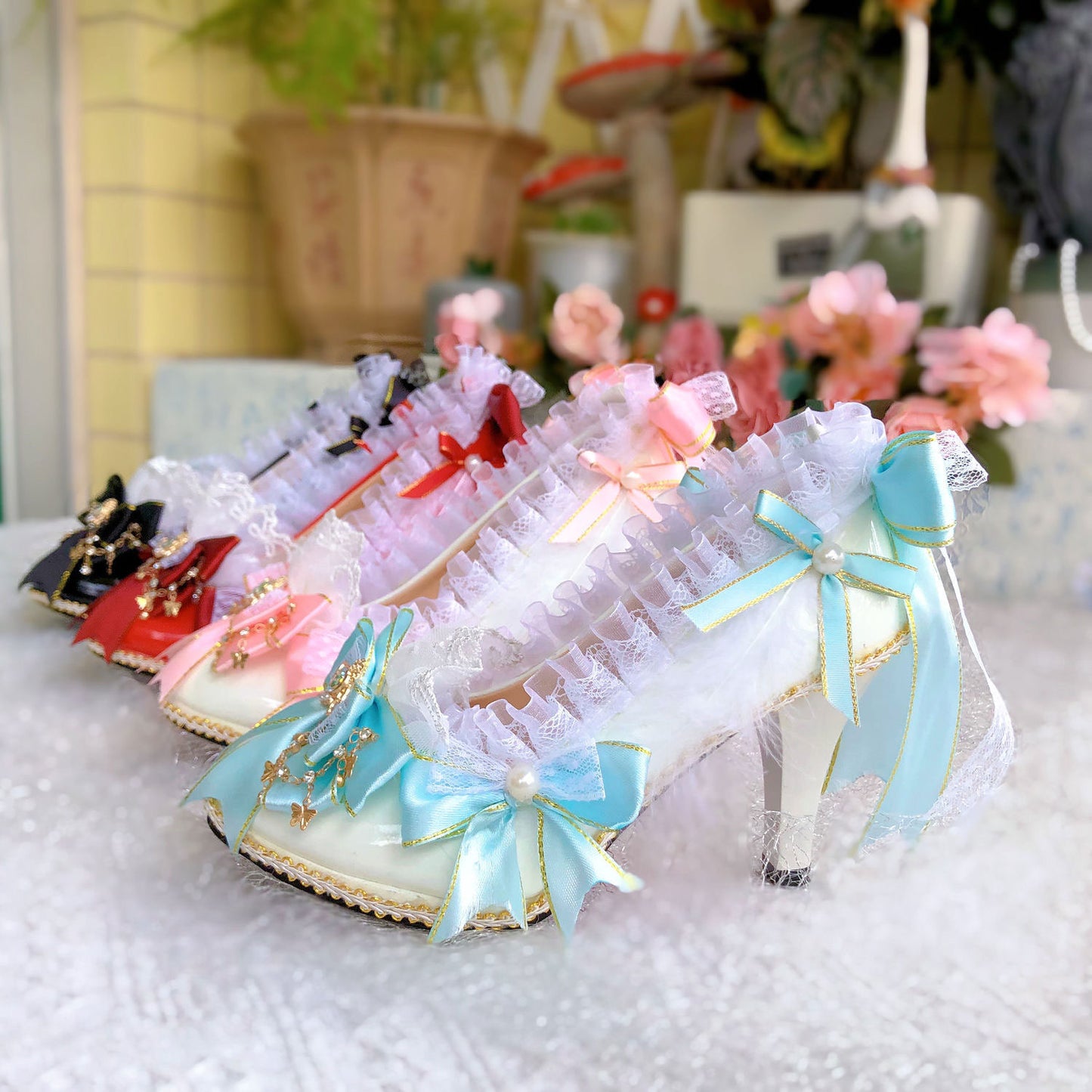 Lace Bow Wings Heels Shoes SE23411
