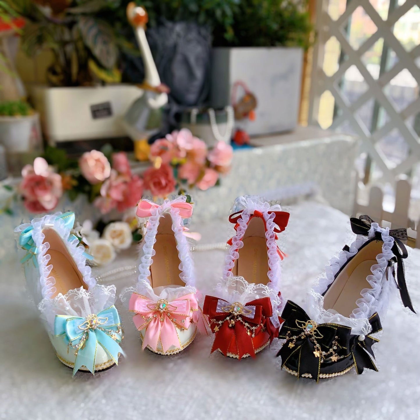 Lace Bow Wings Heels Shoes SE23411