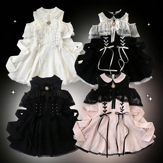 Lace Bow off-shoulder Dress SE23902