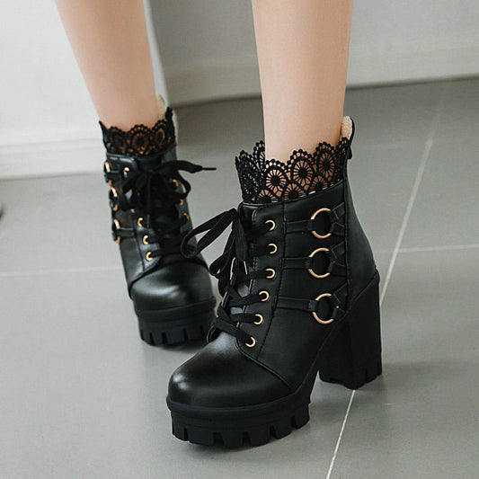 Lace Chunky Heel Boots SE22961