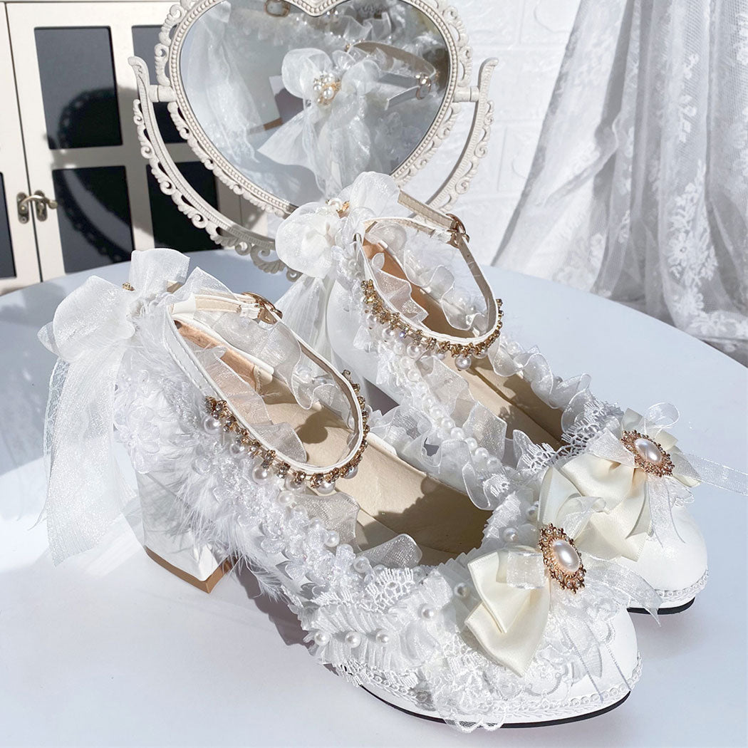 Lace Feather Flower Heels SE23474