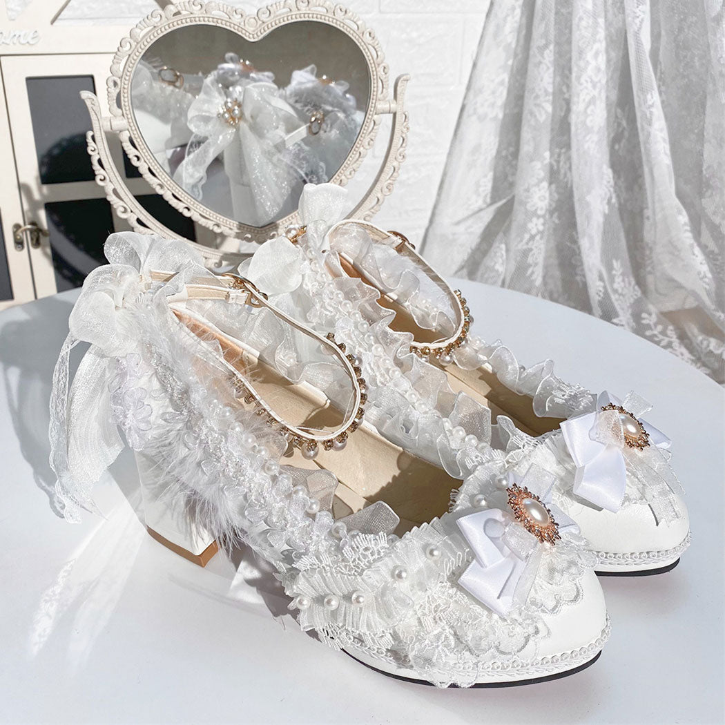 Lace Feather Flower Heels SE23474