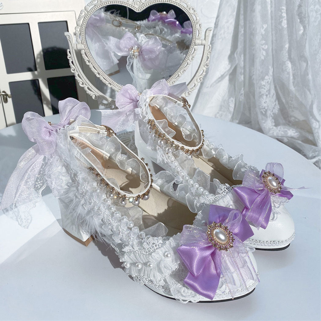 Lace Feather Flower Heels SE23474