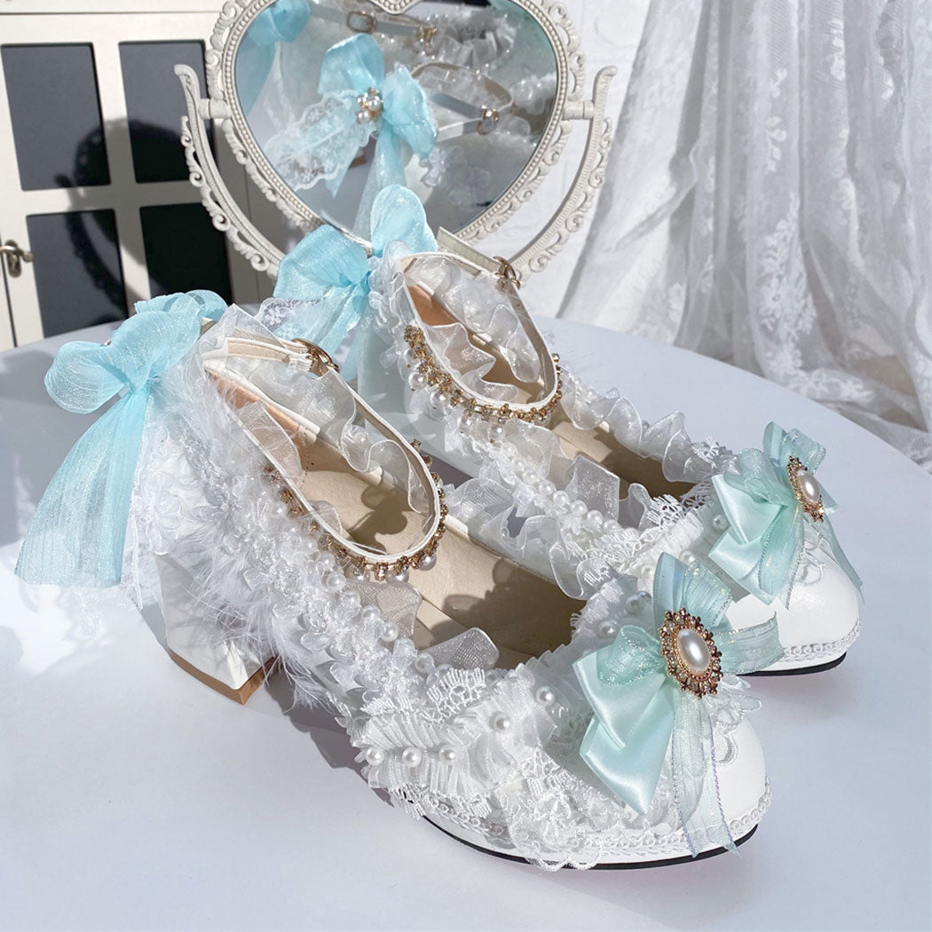 Lace Feather Flower Heels SE23474
