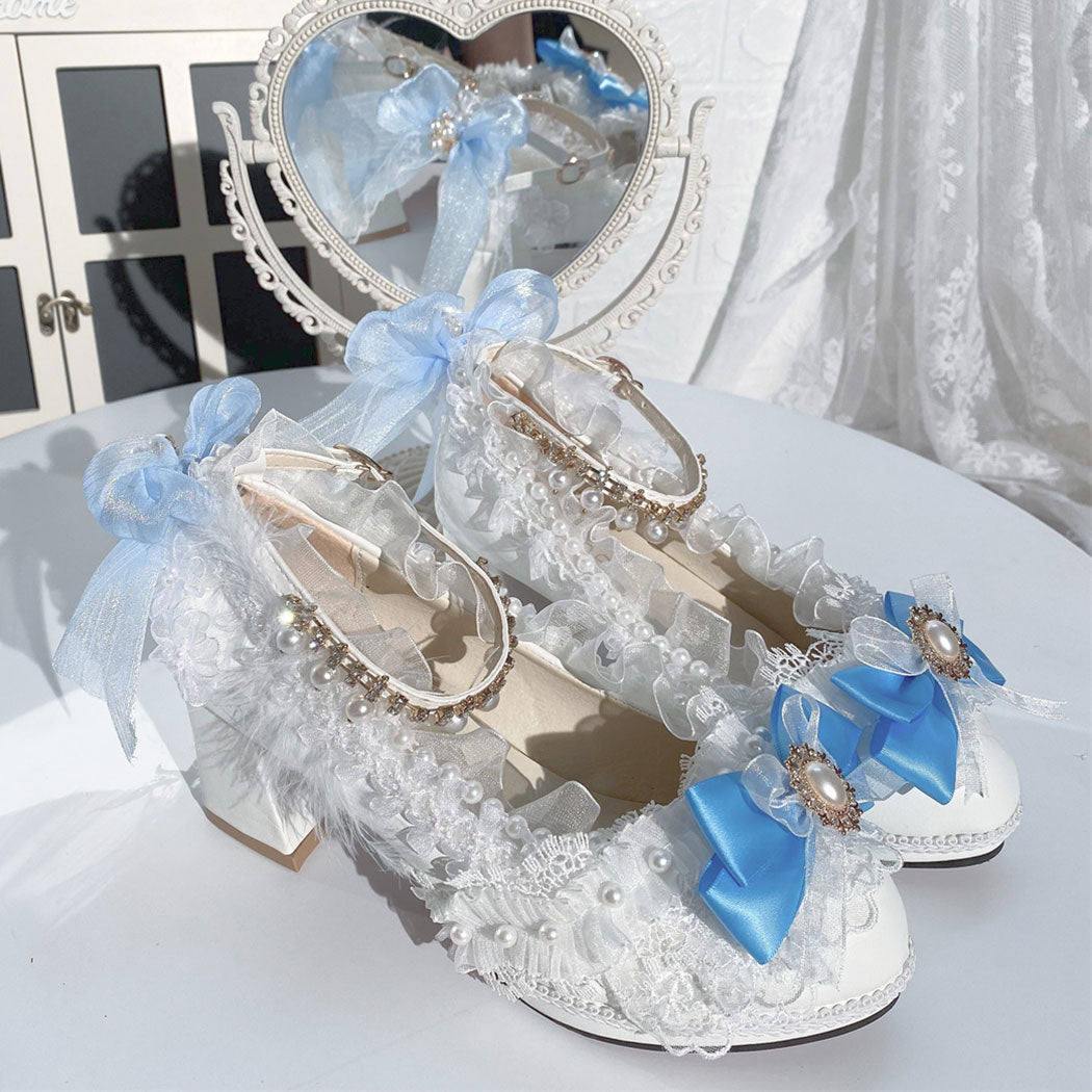 Lace Feather Flower Heels SE23474