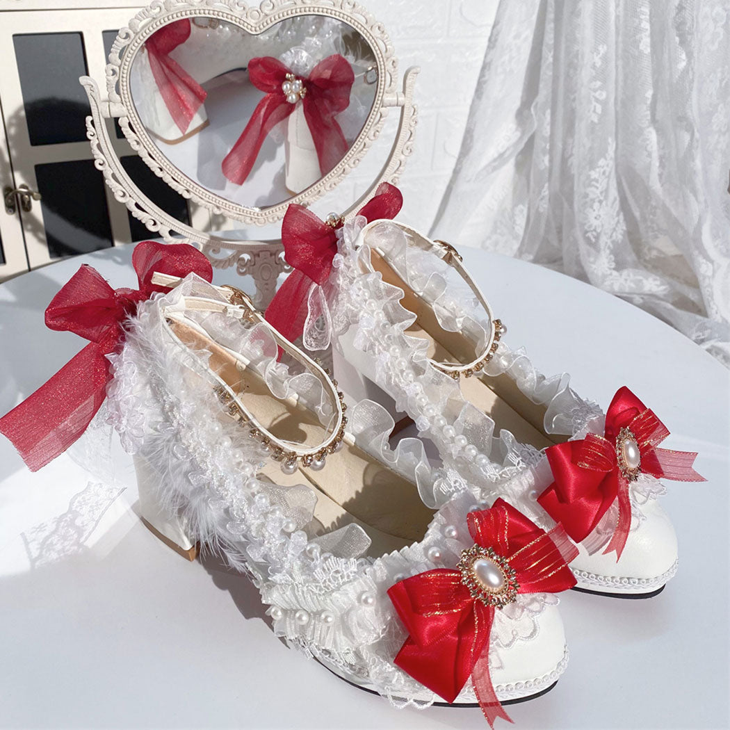 Lace Feather Flower Heels SE23474