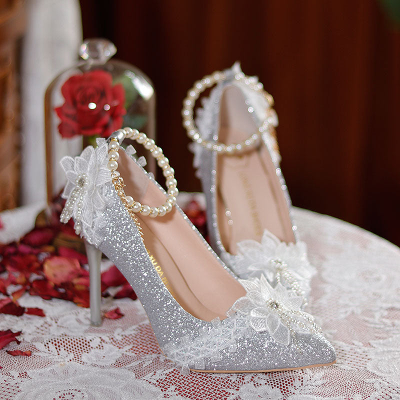 Lace Floral Handmade Heels Shoes SE23214