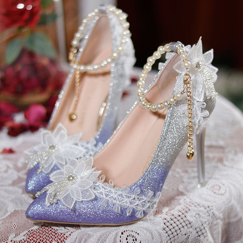 Lace Floral Handmade Heels Shoes SE23214