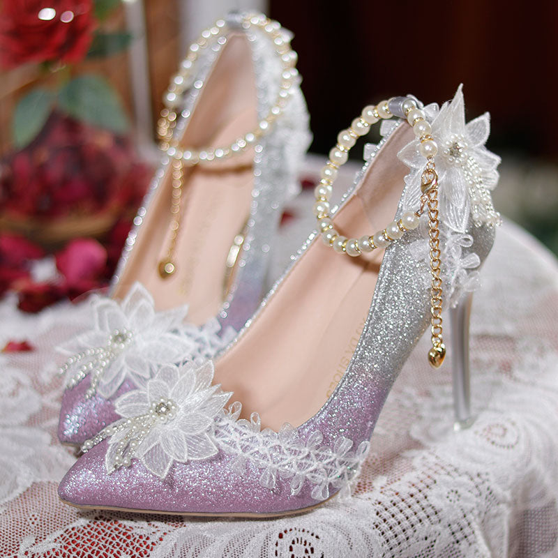 Lace Floral Handmade Heels Shoes SE23214