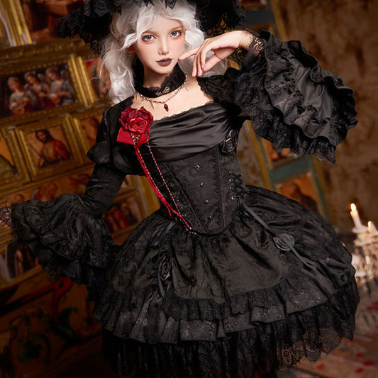 Lace Flower Black Skirt Set SE23472