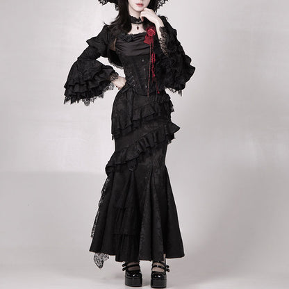 Lace Flower Black Skirt Set SE23472