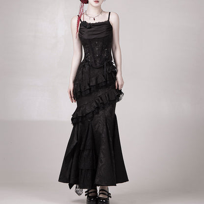Lace Flower Black Skirt Set SE23472