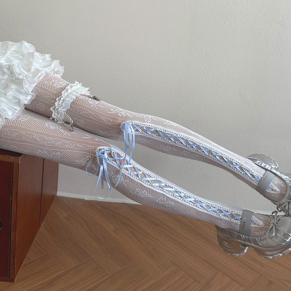 Lace Flower Bow Pantyhose SE23671